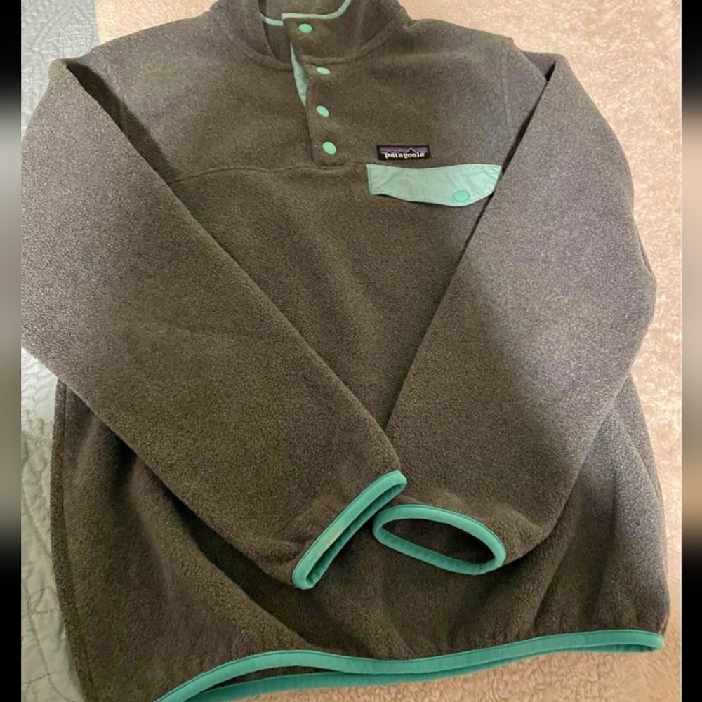 Patagonia Synchilla in Charcoal and Mint Fleece Pullover Size S